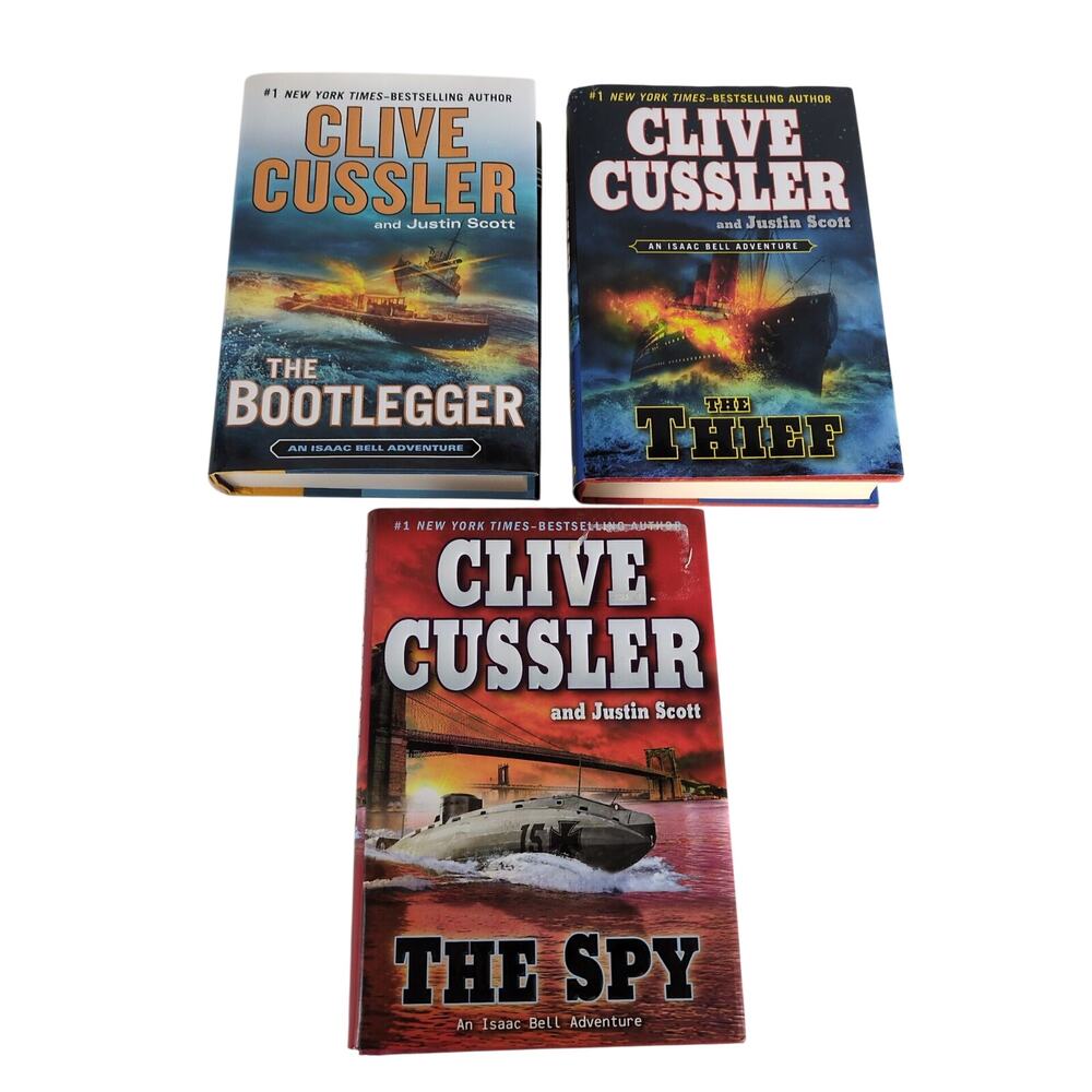 3 Clive Cussler Isaac Bell Adventure THE SPY, THIEF,‎ BOOTLEGGER Hardcover Books